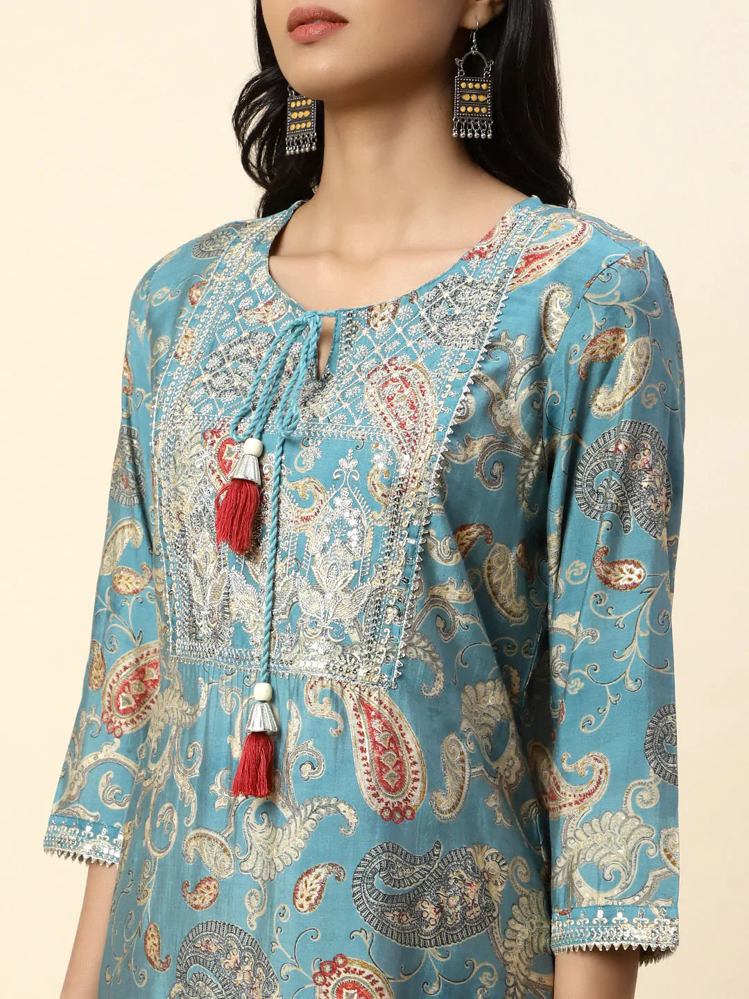 Printed With Yoke Embroidered Muslin Kurta