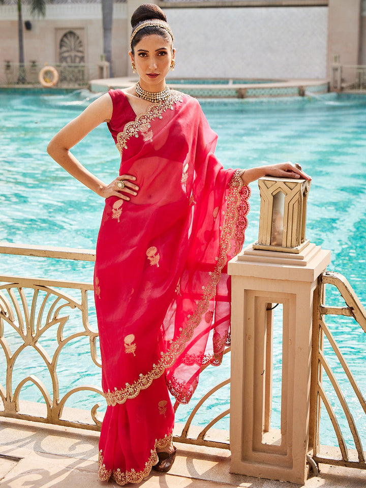 Organza  Embroidery Saree