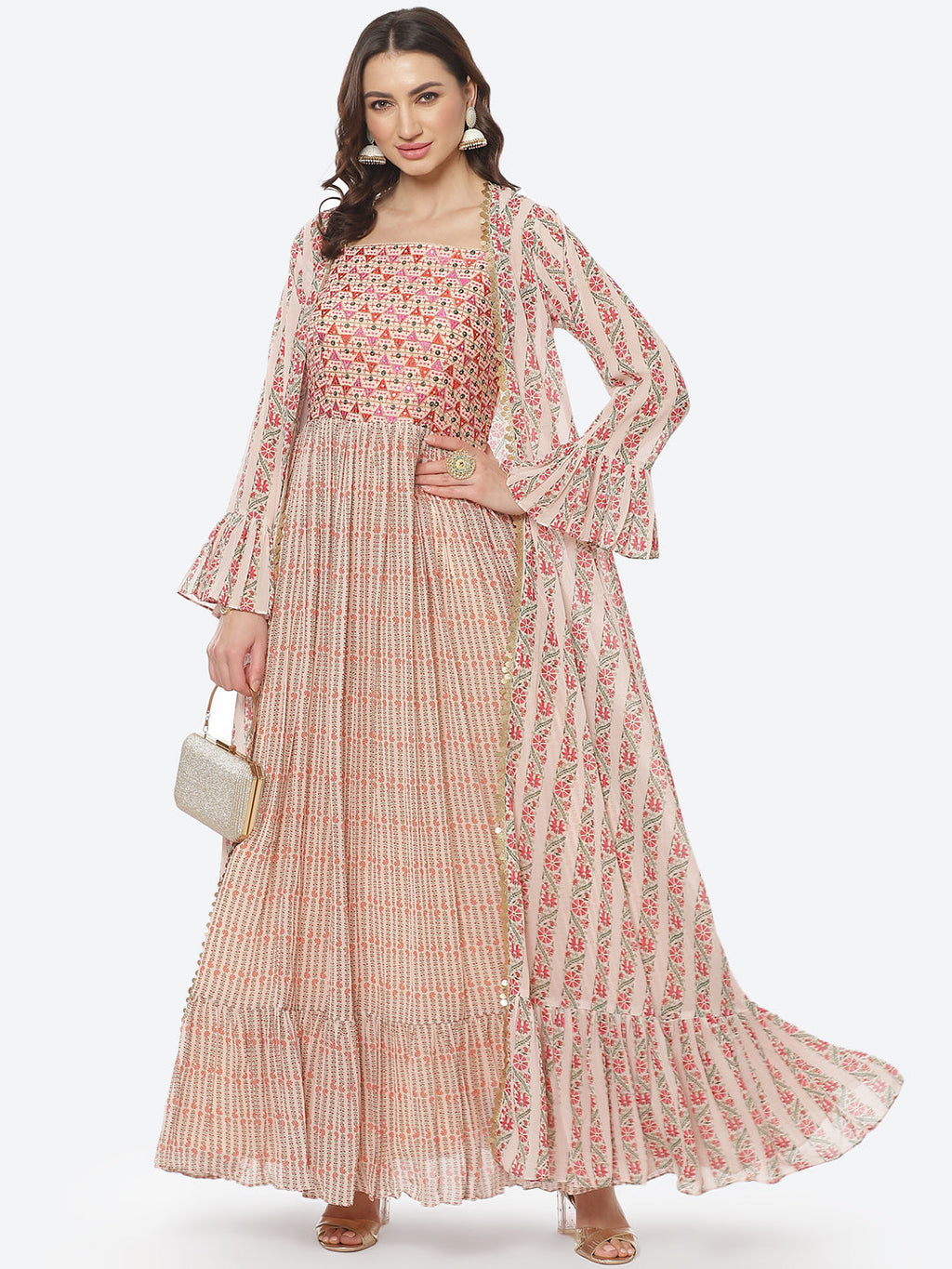 Printed Poly Georgette Jacket Cut Dress