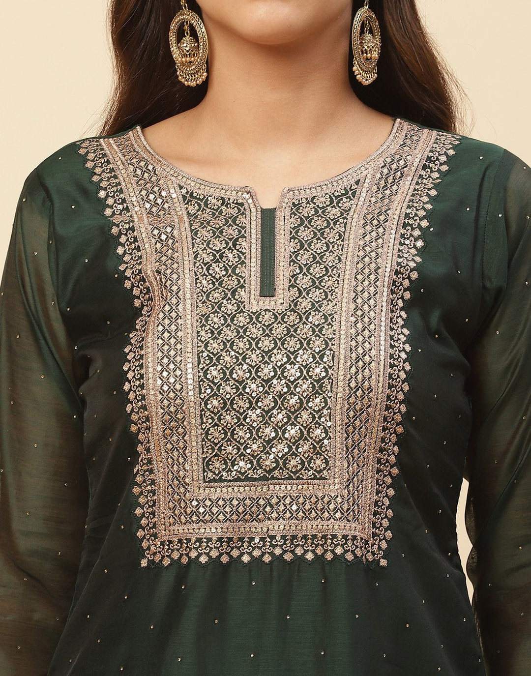 Sequence Embroidered Cotton Chanderi Salwar Kameez Stitched Suit With Georgette Dupatta