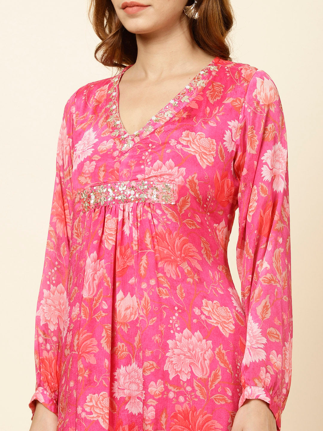 Printed Chinnon Kurta With Pants