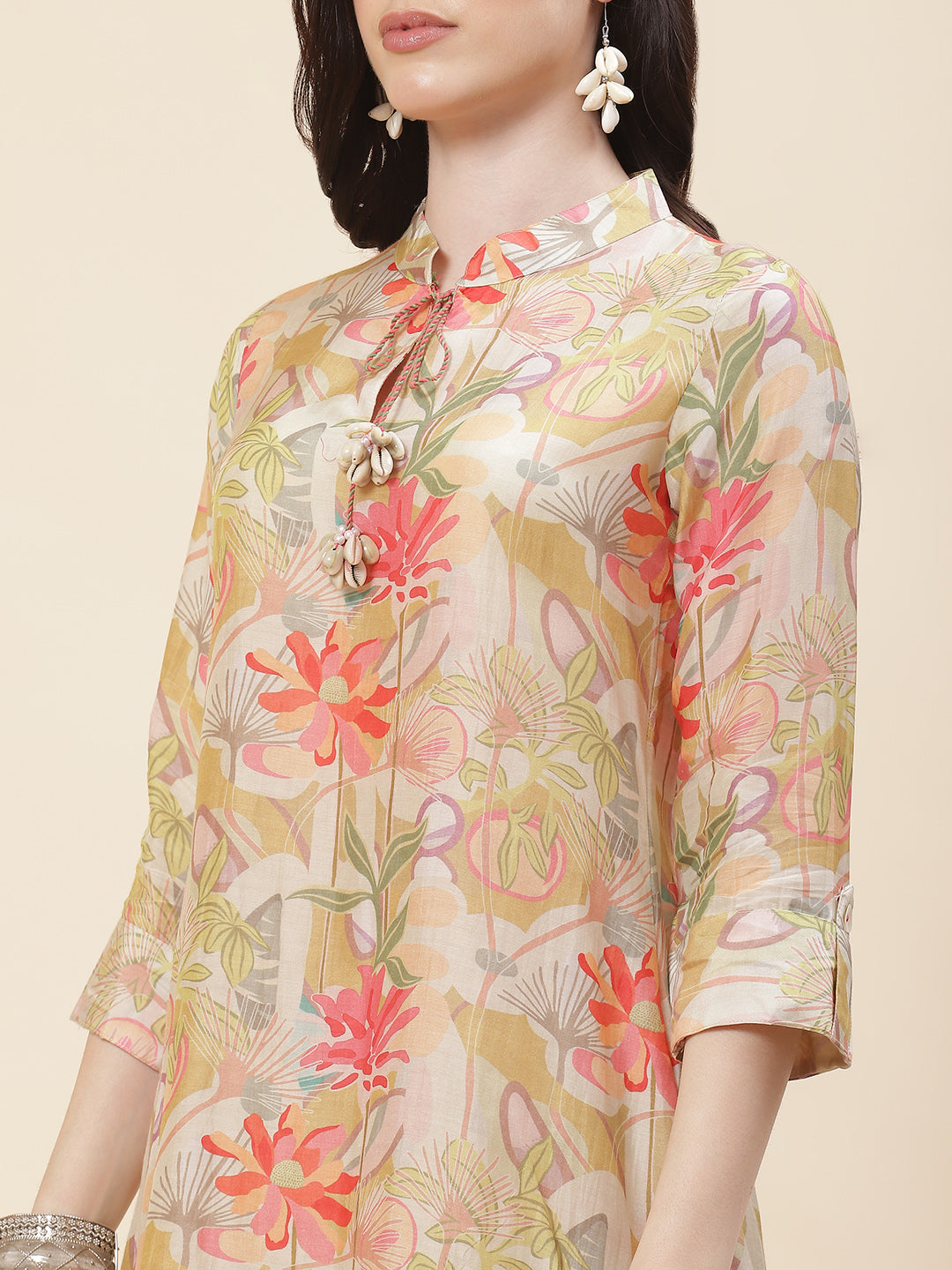 Floral Printed Muslin Kurti With Pants