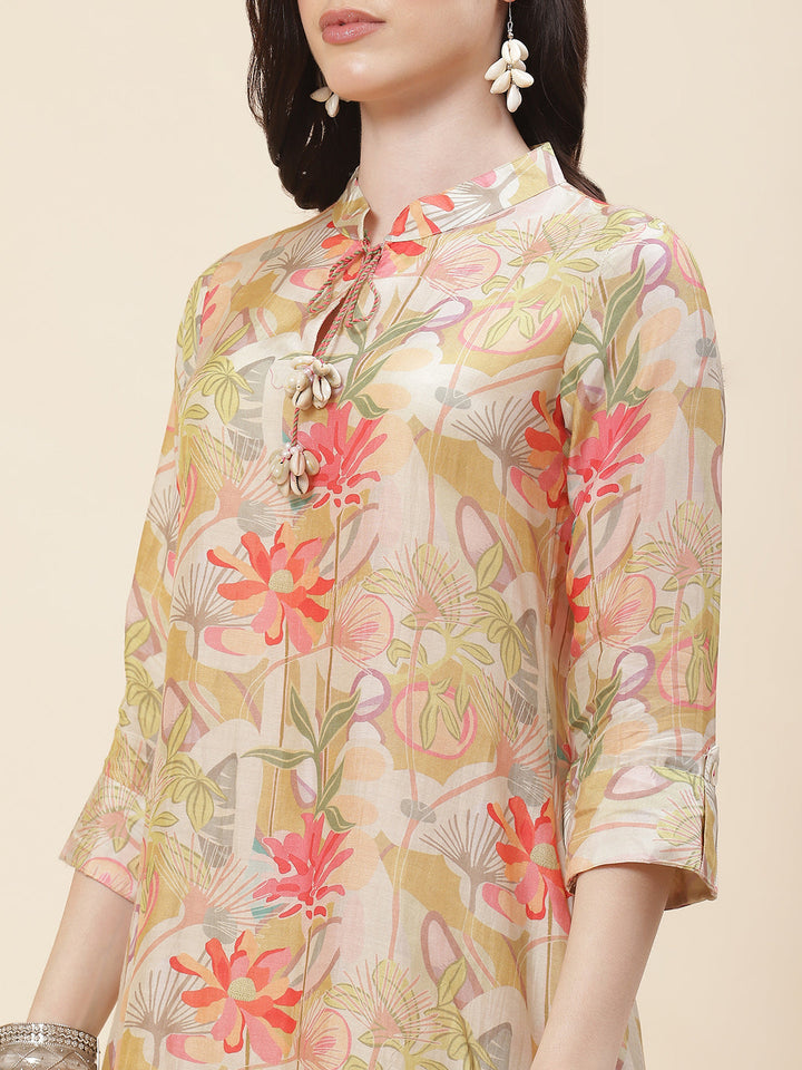 Floral Printed Muslin Kurti With Pants