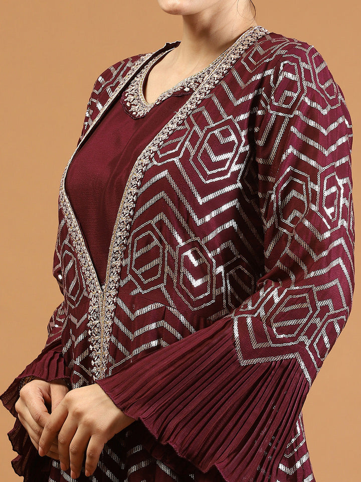 Gota Embroidery Crepe Kurta With Jacket &amp; Dupatta
