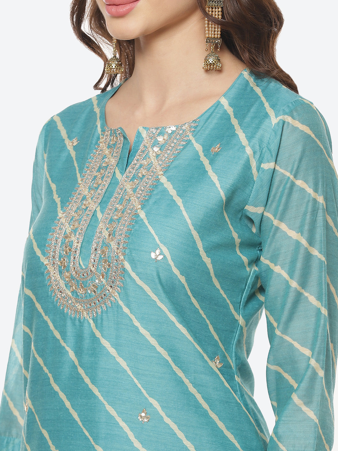 Embroidered Cotton Salwar Kameez Stitched Suit With Chanderi Dupatta