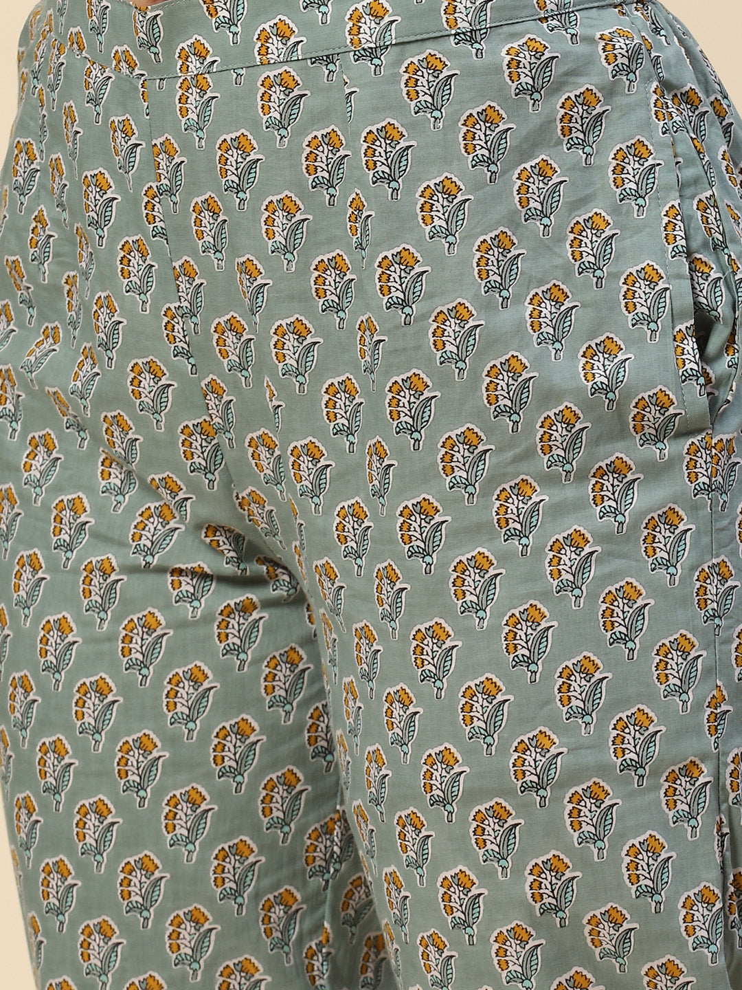 Block Printed Cotton Kurta With Pants &amp; Dupatta