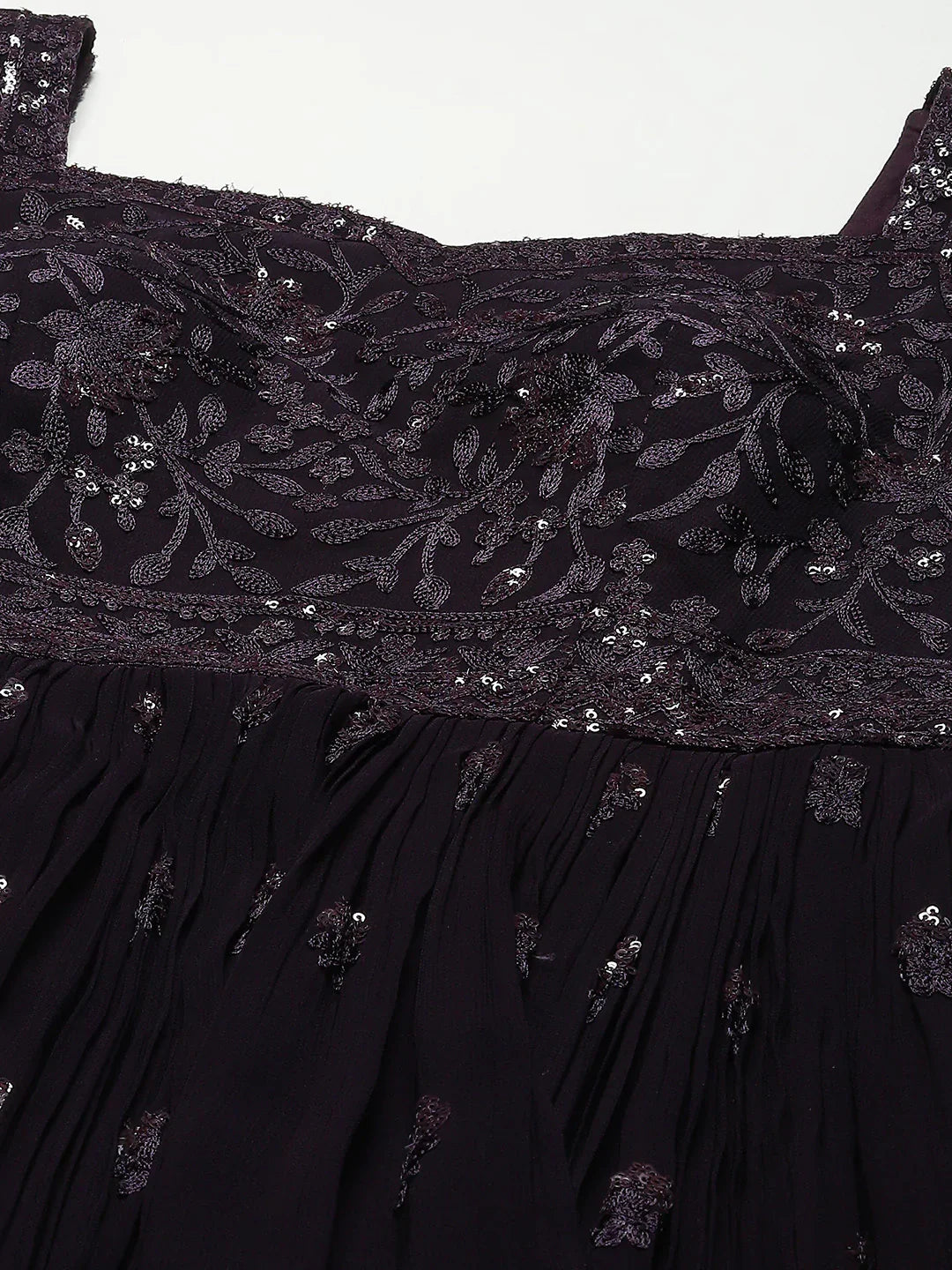 Resham Booti Embroidered Georgette Kurta With Churidar &amp; Dupatta