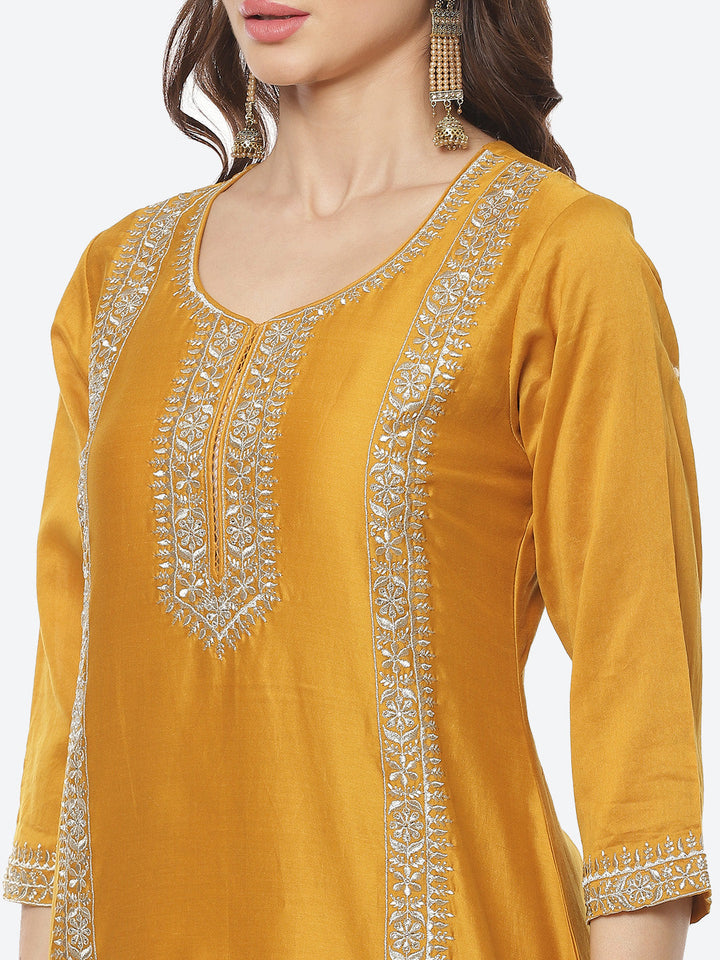 Embroidered Zari Cotton Stitched Salwar Kameez With Organza Dupatta