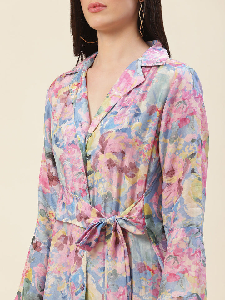 Sky Blue Pink Hues Co-ord Set Short Kurta