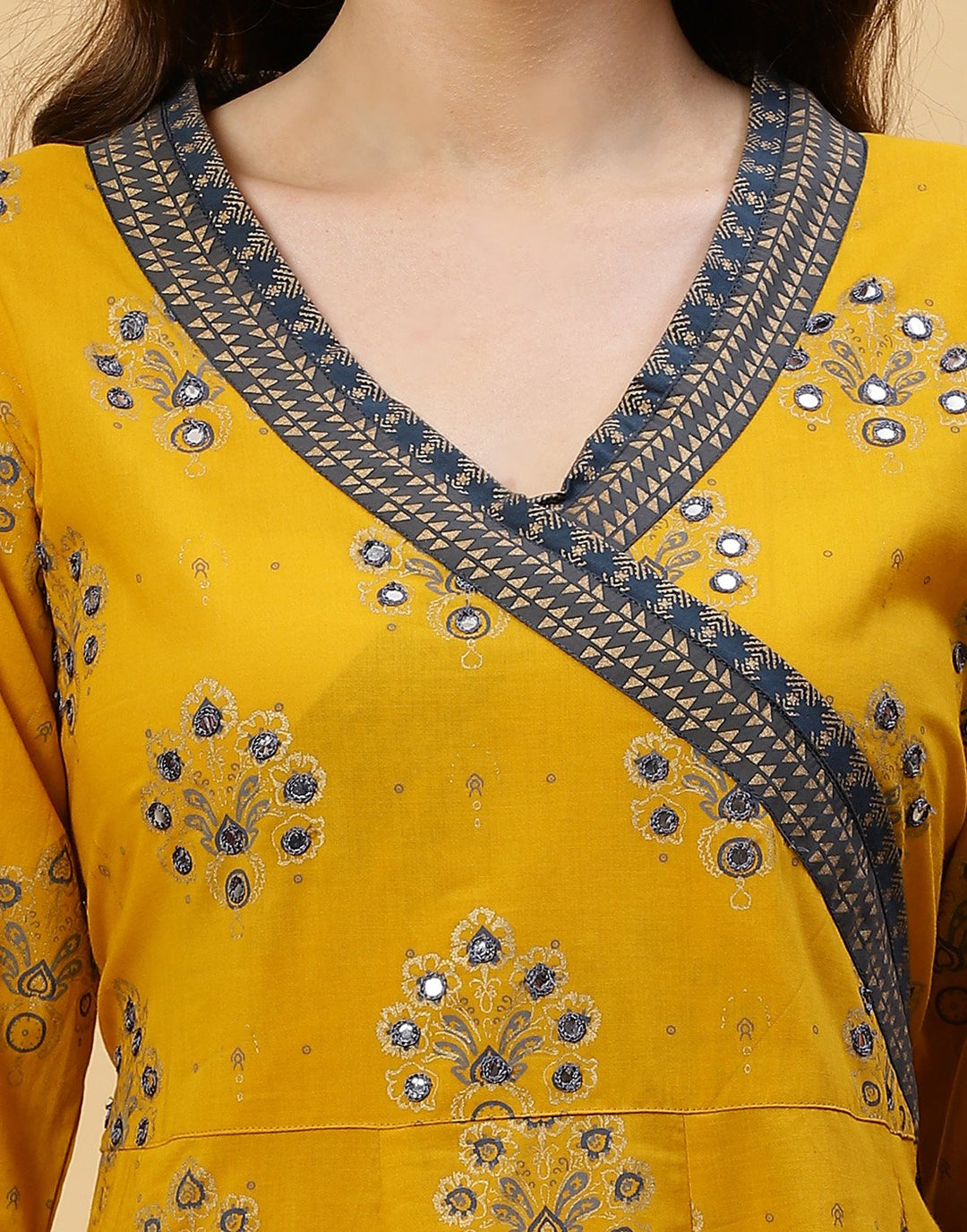 Printed Cotton Angrakha Kurti With Pant