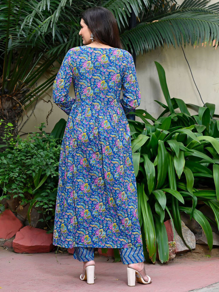 Floral Printed Cotton Kurta With Pants &amp; Dupatta