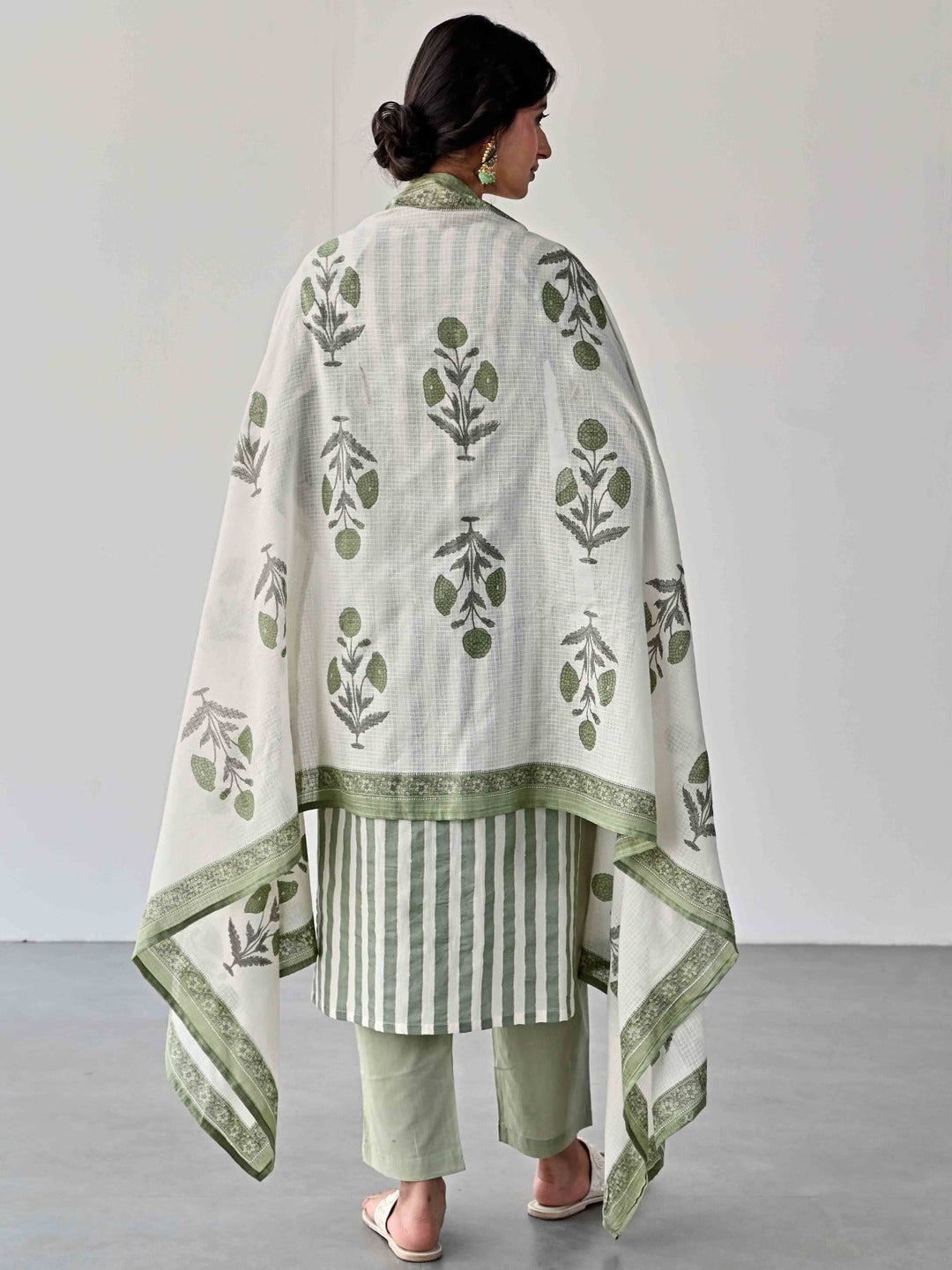 Printed Cotton Kurta With Pants &amp; Dupatta