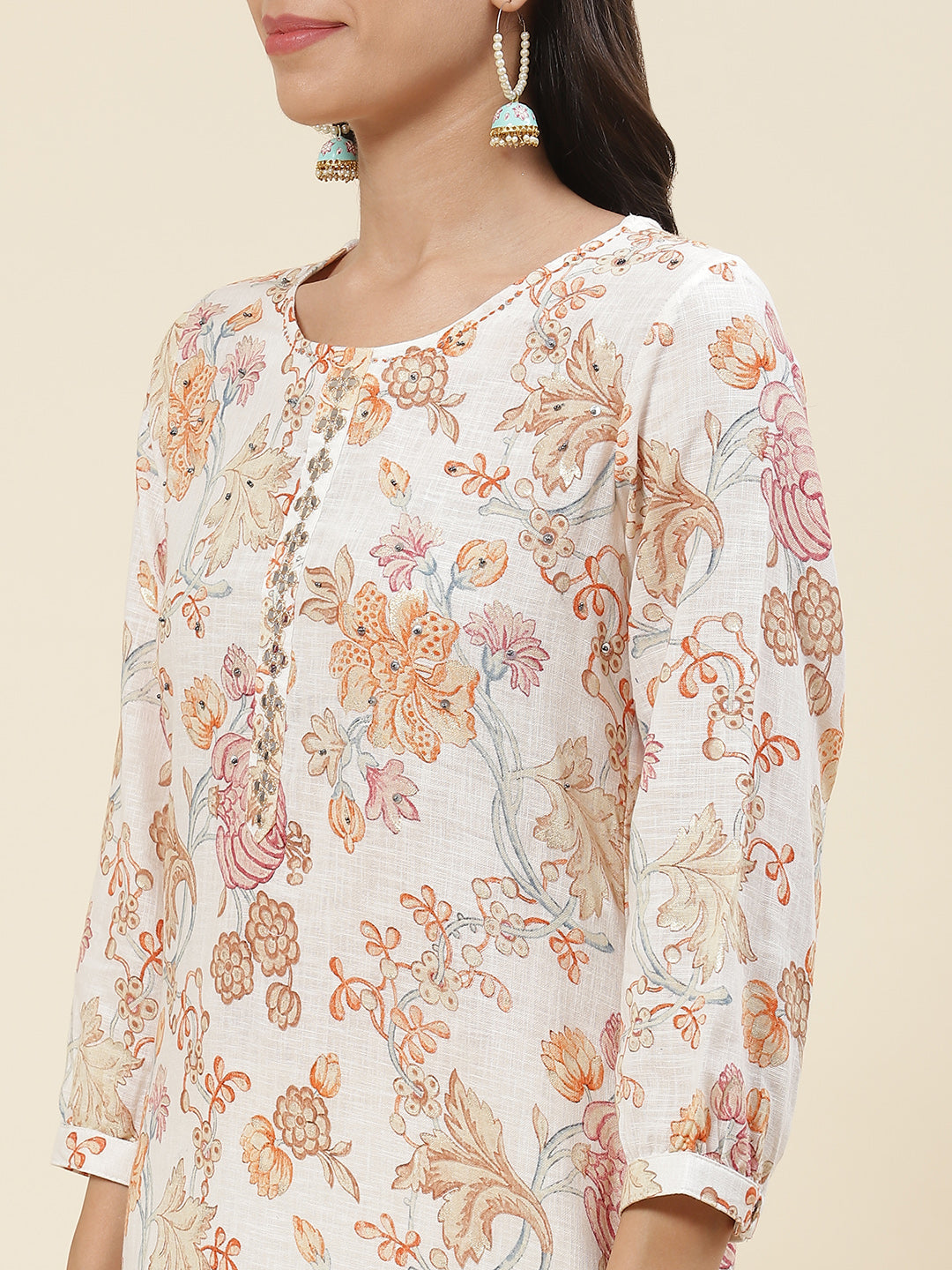 Floral Printed Muslin Kurta