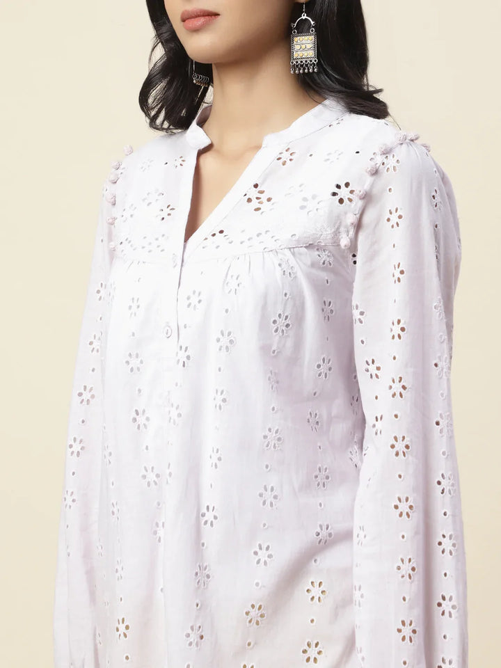 Cut Work Plain Cotton Kurti