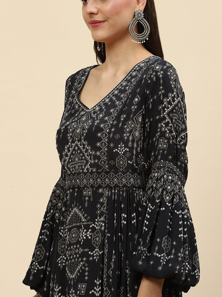 Digital Printed Crepe Gown Dress