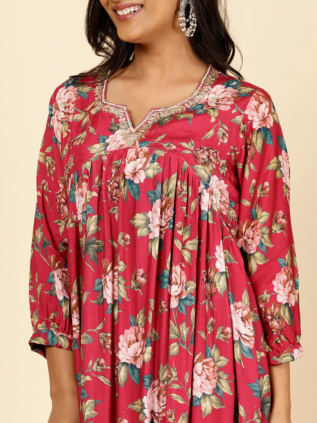 Floral Printed Muslin Kurta With Pants