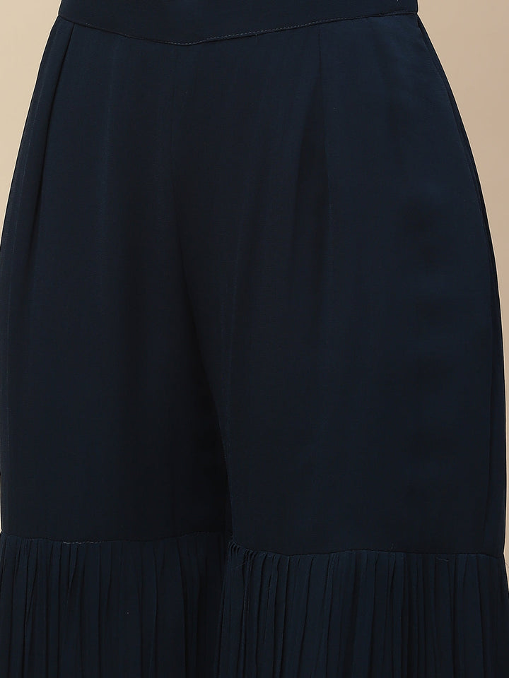 Sequin Embroidered Georgette Kurta With Sharara &amp; Dupatta