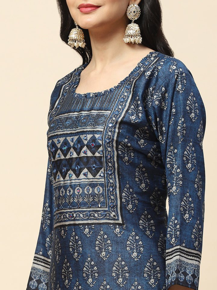Printed Tussar Kurta with Pants &amp; Dupatta