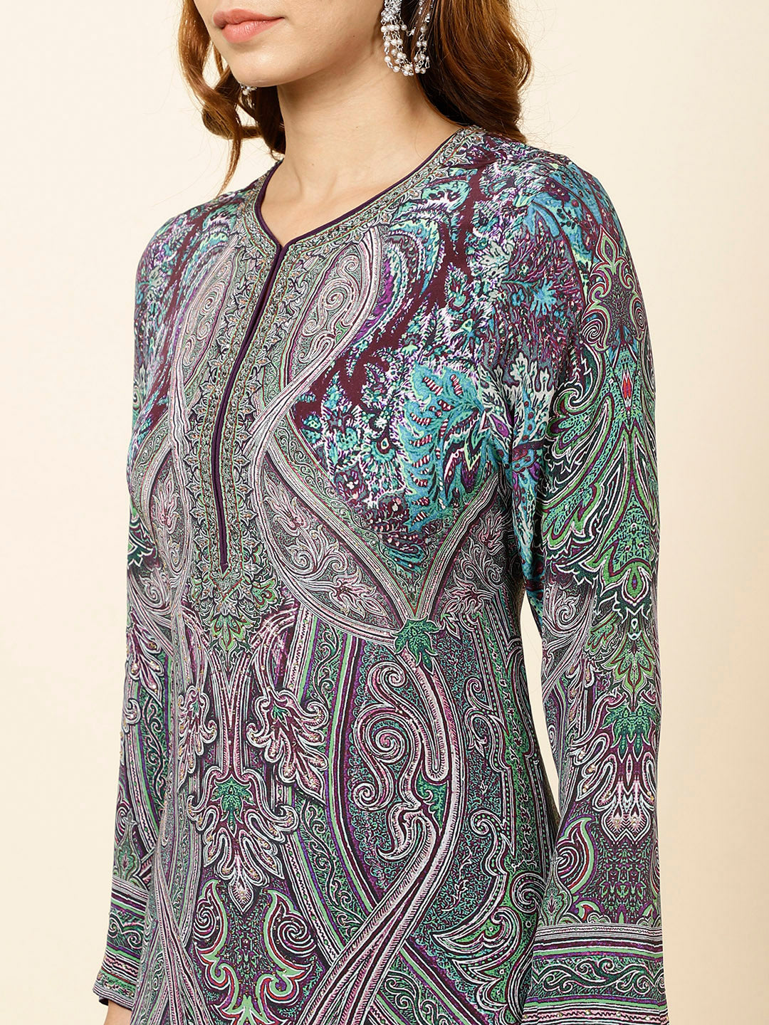 Digital Printed Crepe Kurta With Palazzo &amp; Dupatta