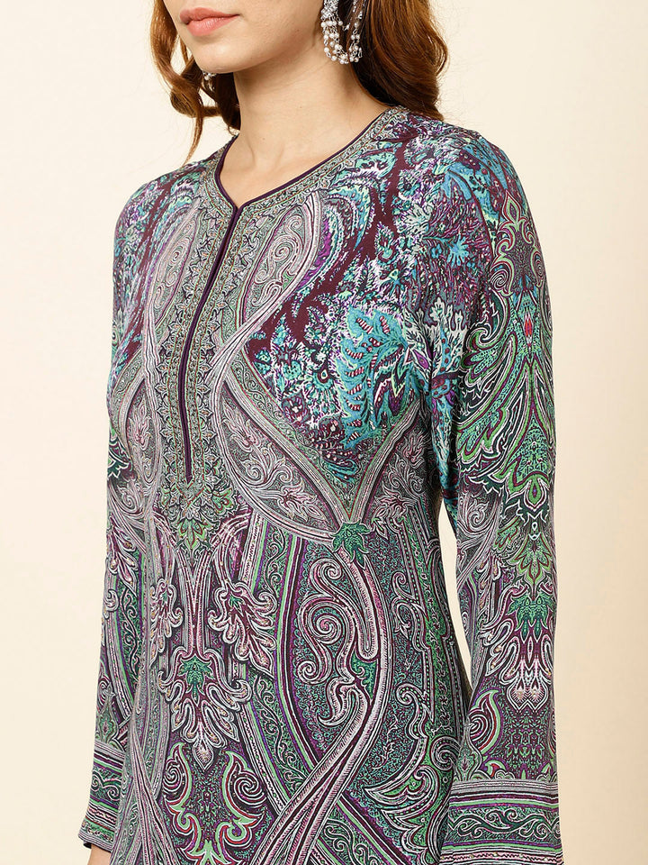 Digital Printed Crepe Kurta With Palazzo &amp; Dupatta