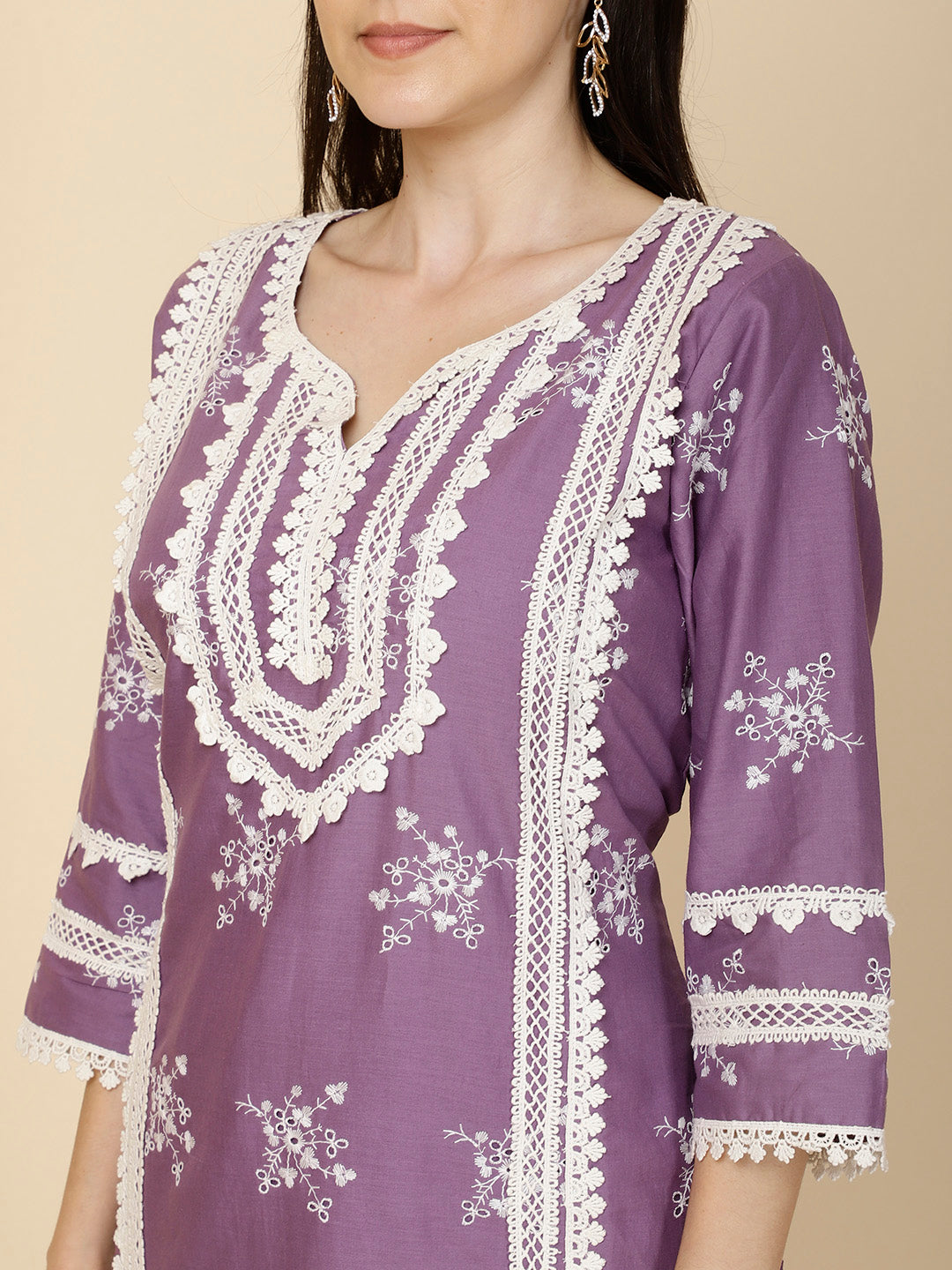 Embroidered Cotton Suit Set With Dupatta