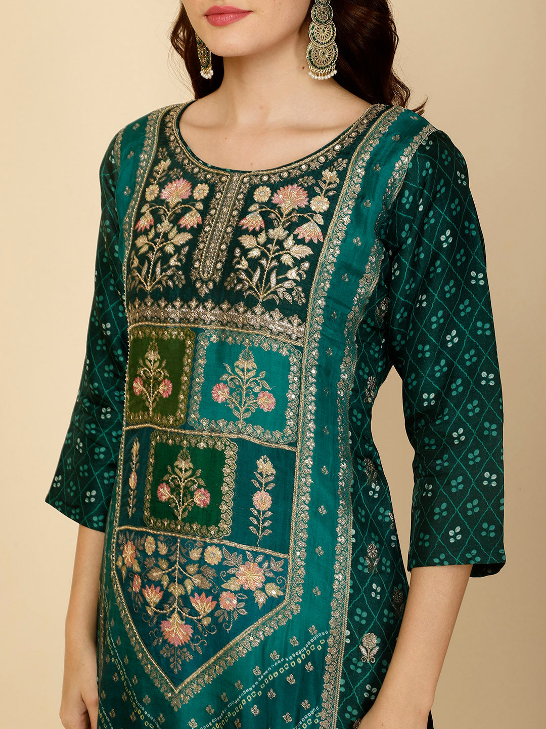 Ethnic Motifs Banarasi Kurta With Pants & Dupatta