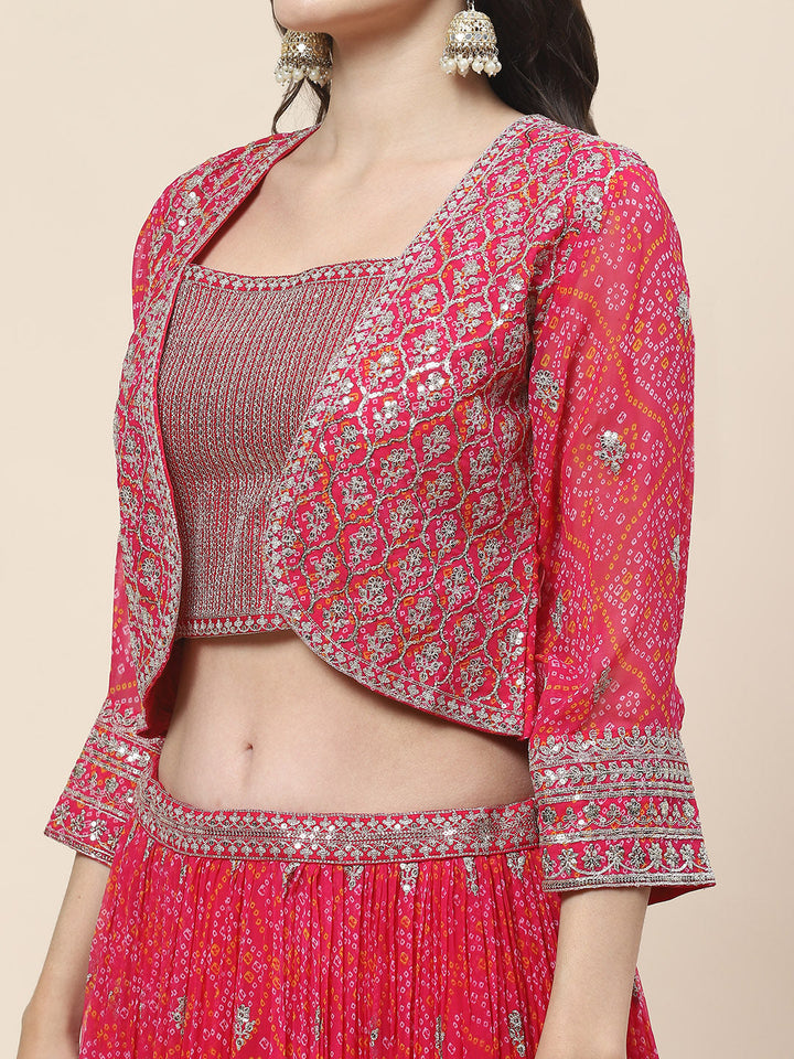 Bandhani Print Georgette Choli With Jacket, Choli &amp; Dupatta