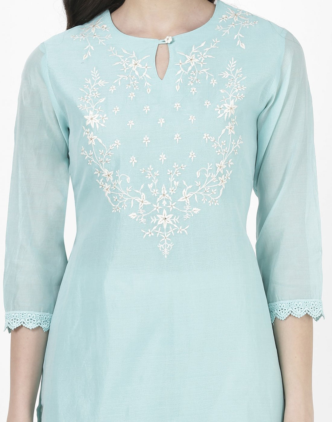 Sea Green Cream Chanderi Kurti with Palazzo
