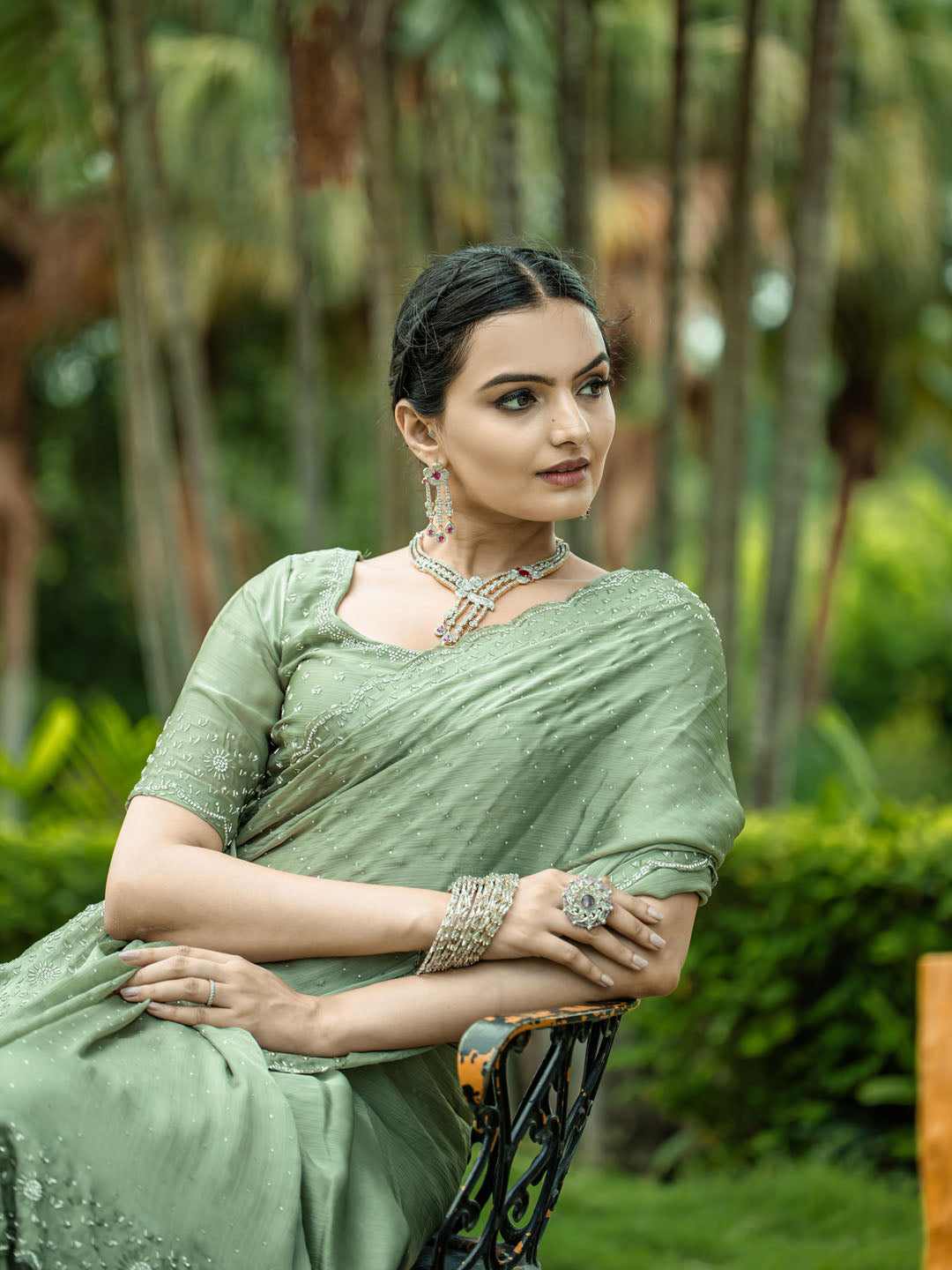 Cutdana Embroidered Chinon Saree