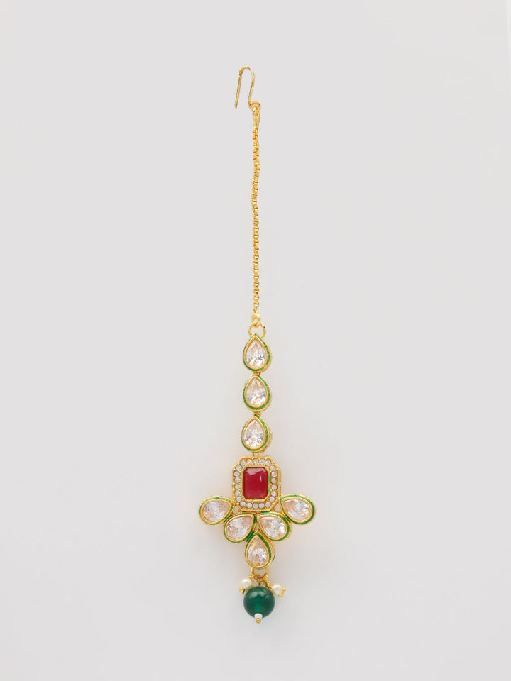 Kundan Work Necklace Set With Earring &amp; Mang Tika