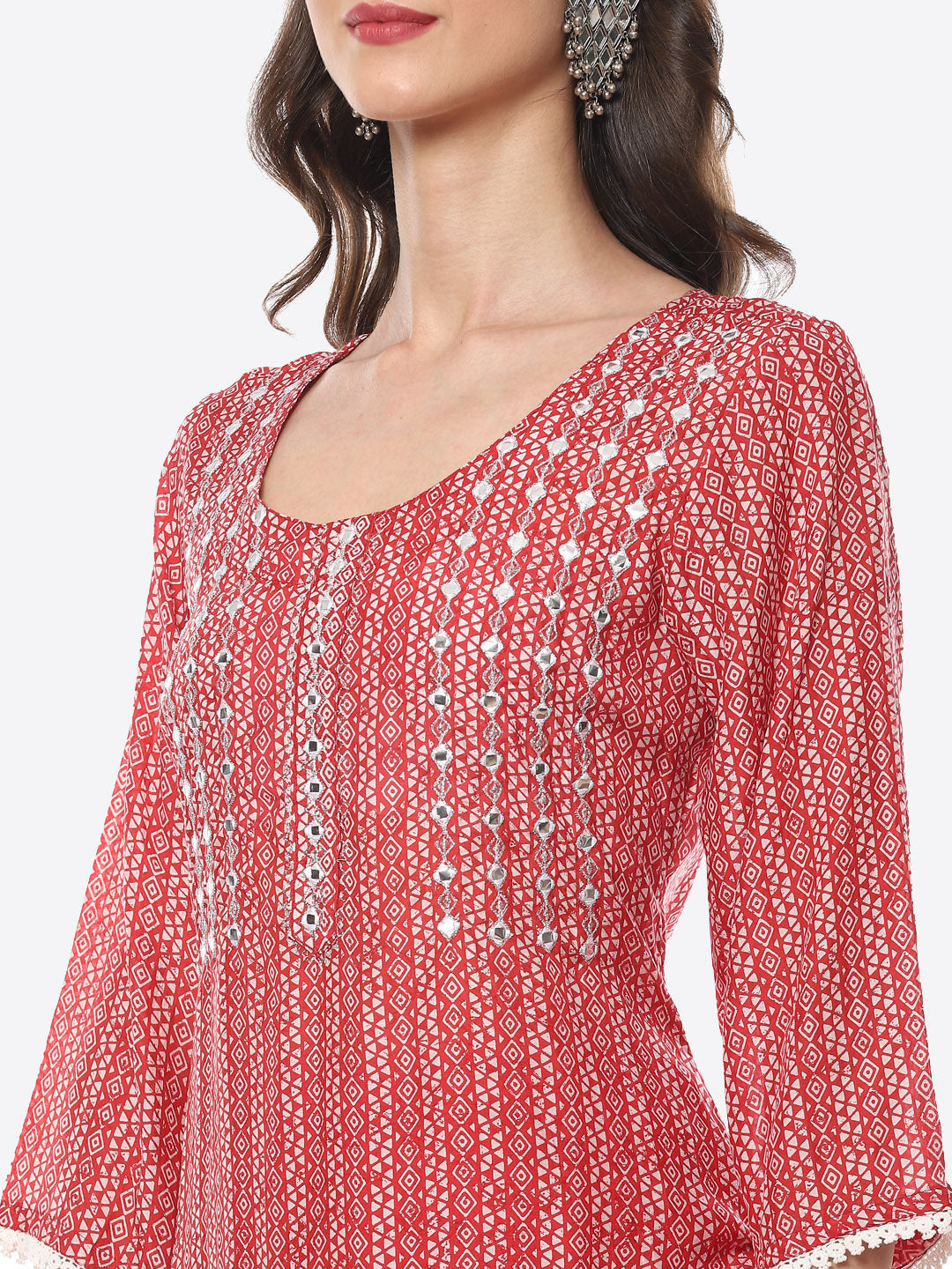 Mirror Neck Embroidered Printed Muslin Kurta With Palazzo