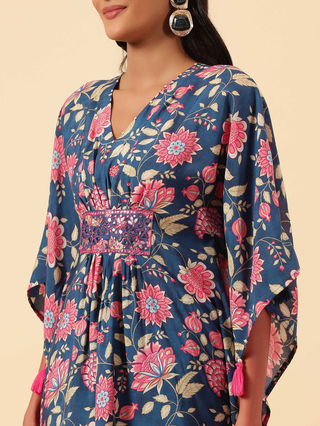 Floral Printed Muslin Kaftan Kurta