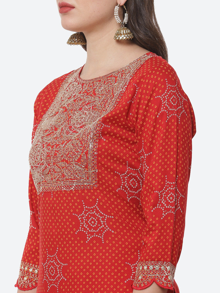 Printed Cotton Stitched Kurti With Pant And Printed Dupatta