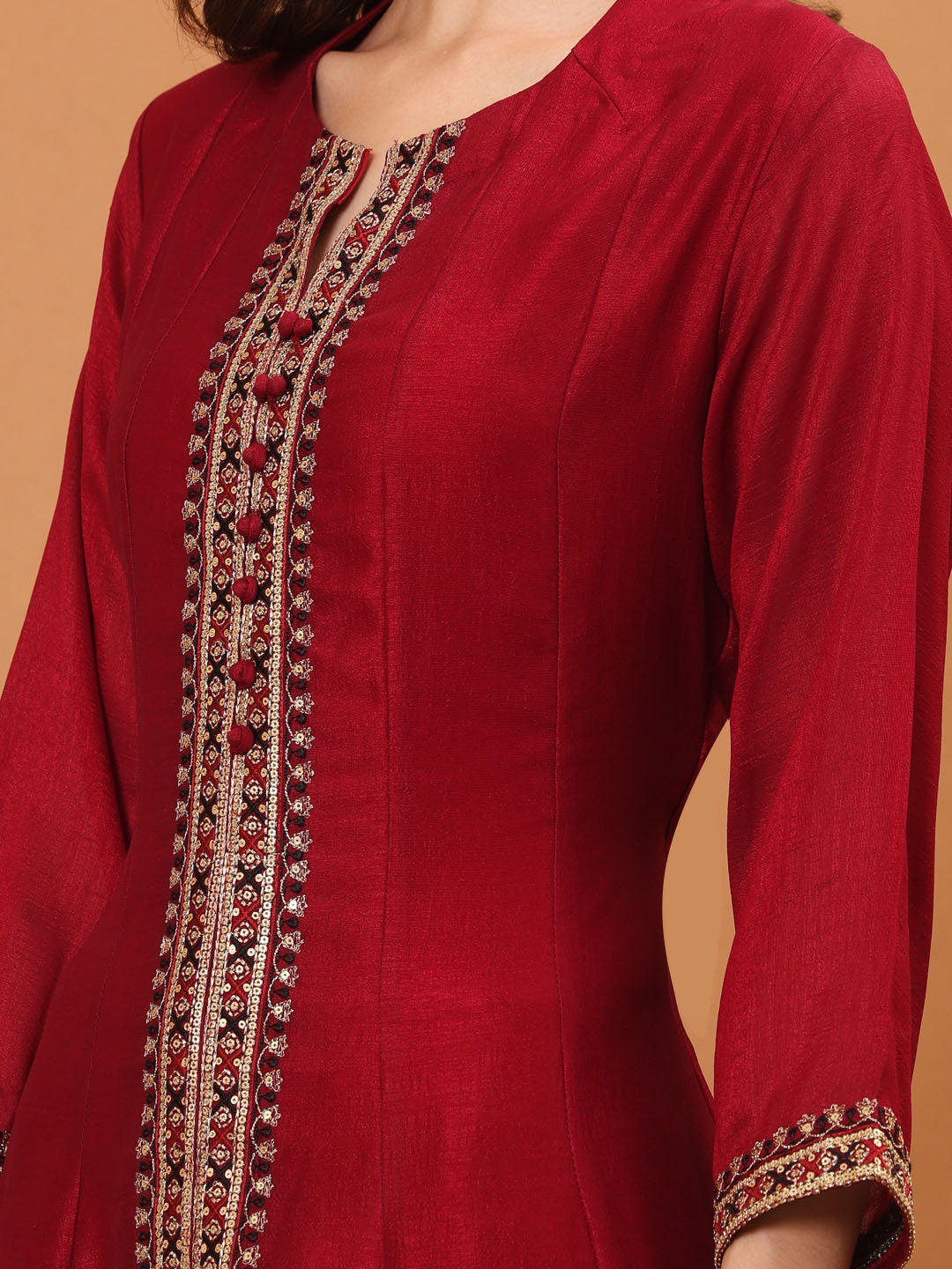 Zari Embroidery Handloom Kurta With Pants &amp; Dupatta