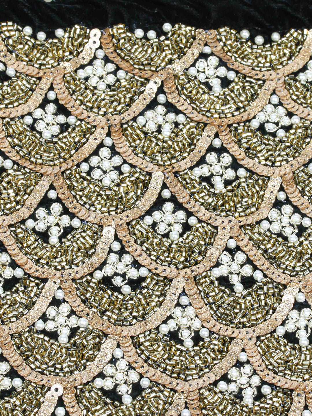Golden Sequin &amp; Pearl Embroidered Potli Bag