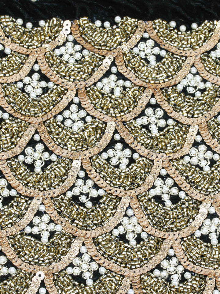 Golden Sequin &amp; Pearl Embroidered Potli Bag