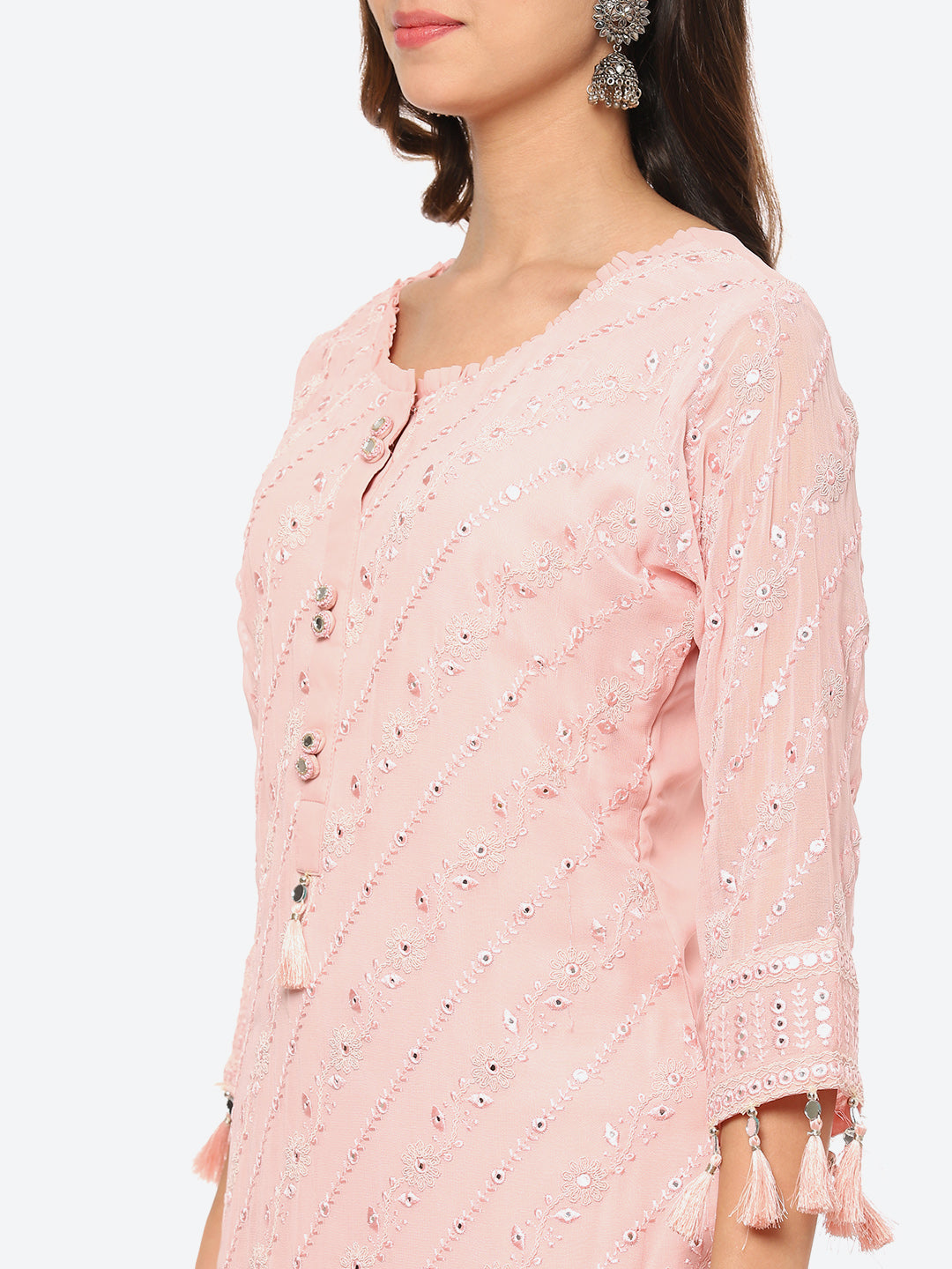 Resham Mirror Georgette Kurta With Palazzo