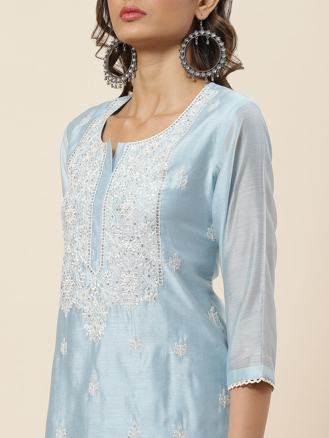 Embroidered Chanderi Kurta With Pants