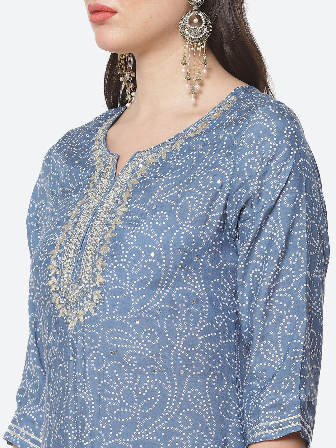 Bandhani Printed Cotton Muslin Stitched Salwar Kameez With Chiffon Dupatta