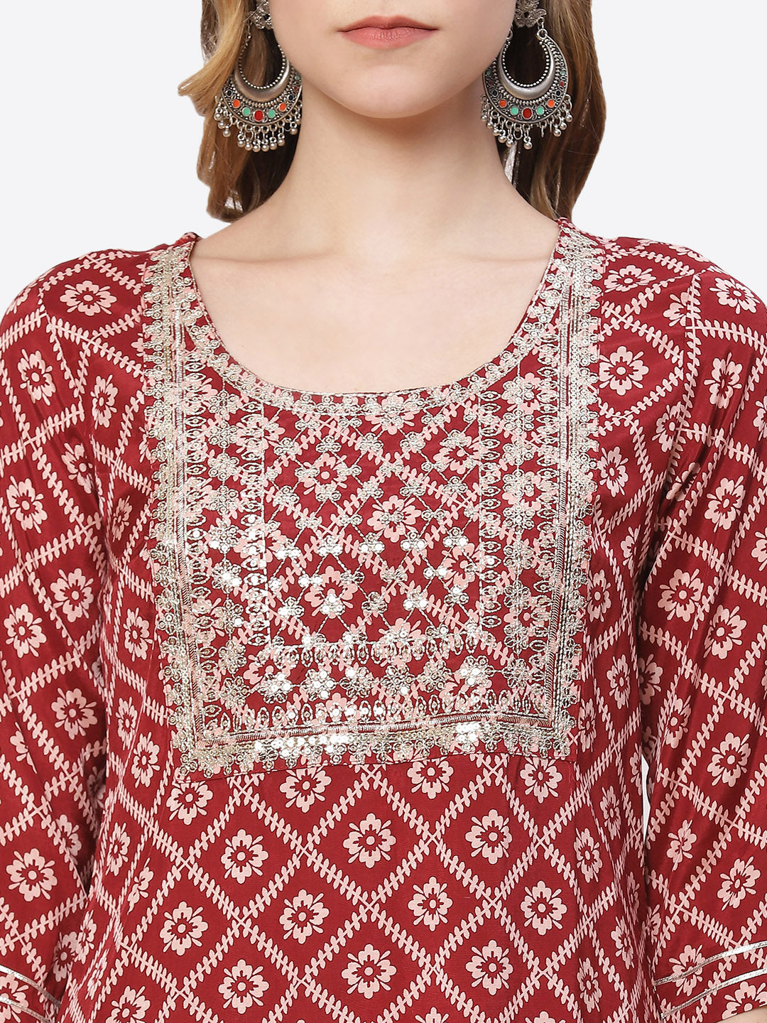 Printed Zari Work Cotton Kurta With Pant