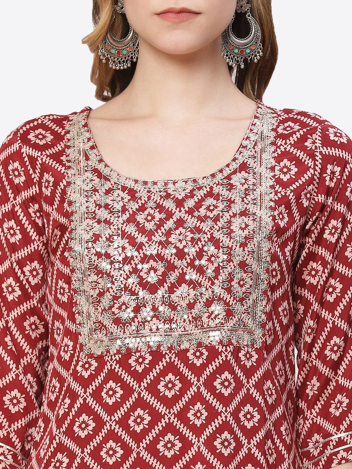 Printed Zari Work Cotton Kurta With Pant