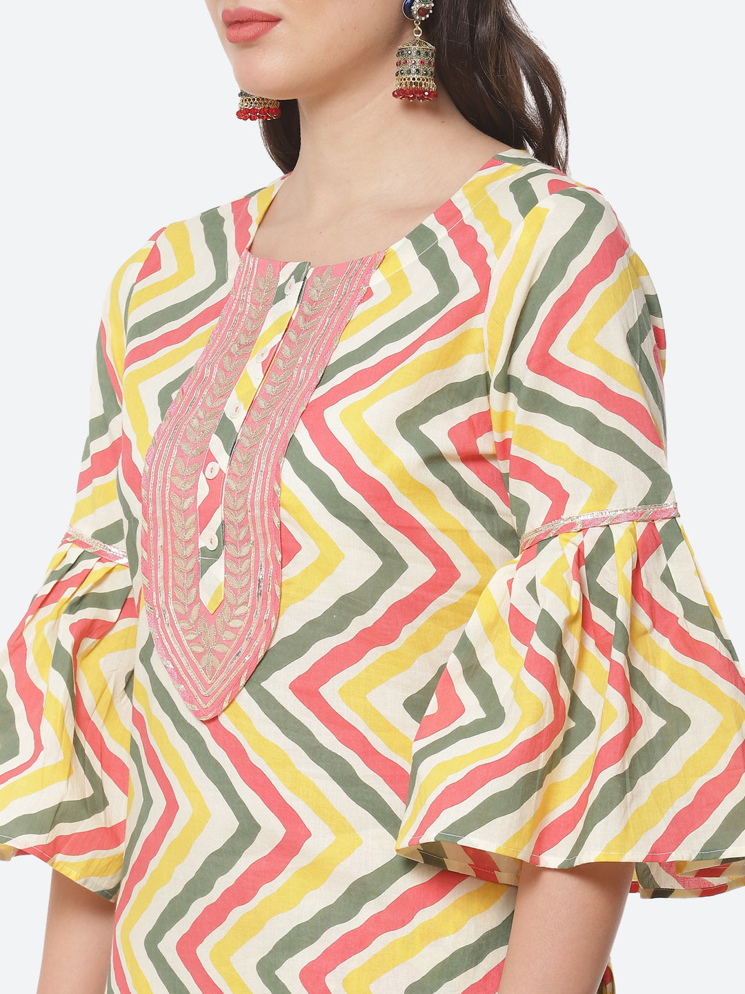 Leheriya Printed Gota Work Cotton Kurti With Sharara