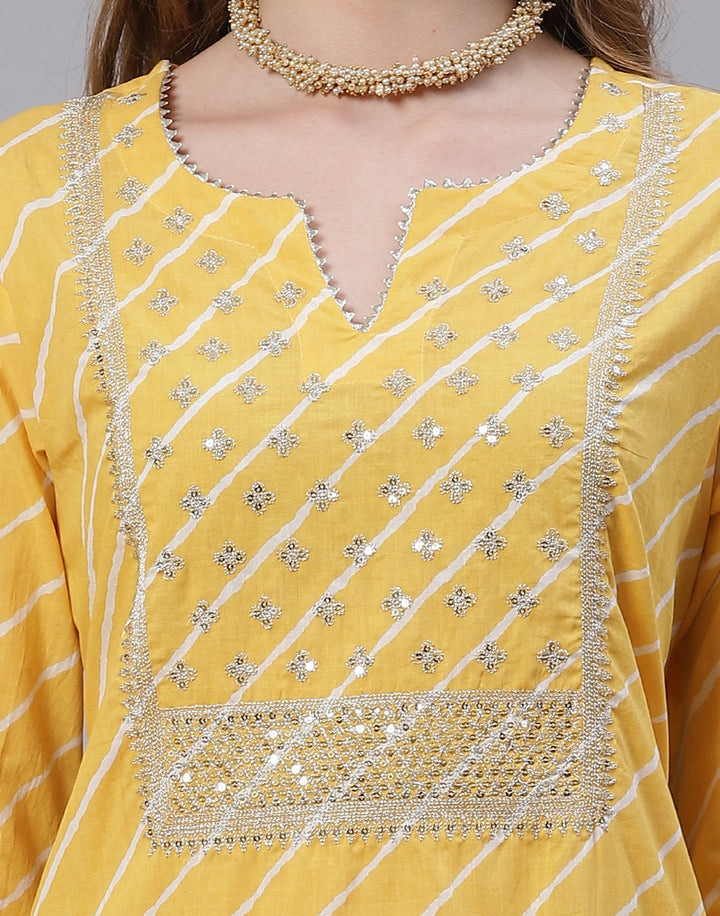 Embroidered Yoke Cotton Printed Kurti Pant Set