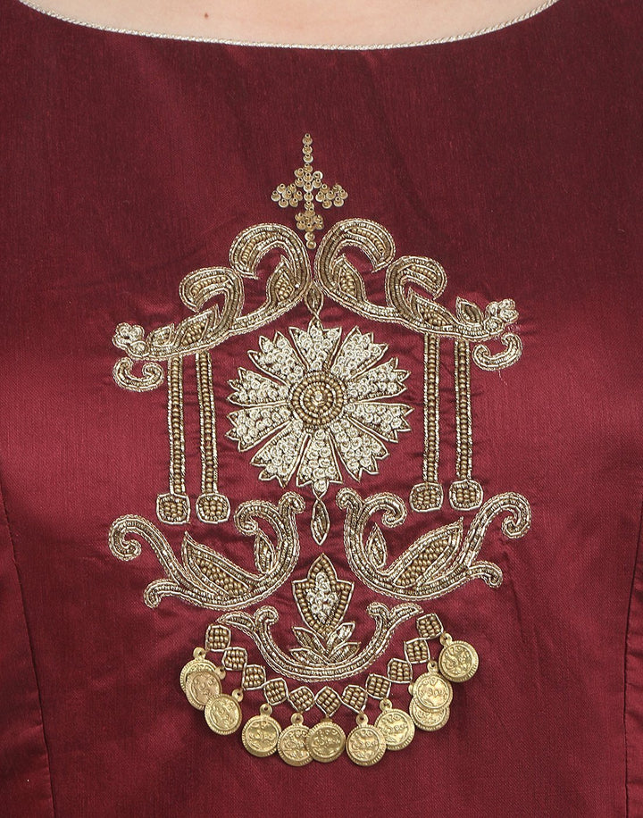 MBZ Meena Bazaar-Maroon Cotton Chanderi Salwar Kameez