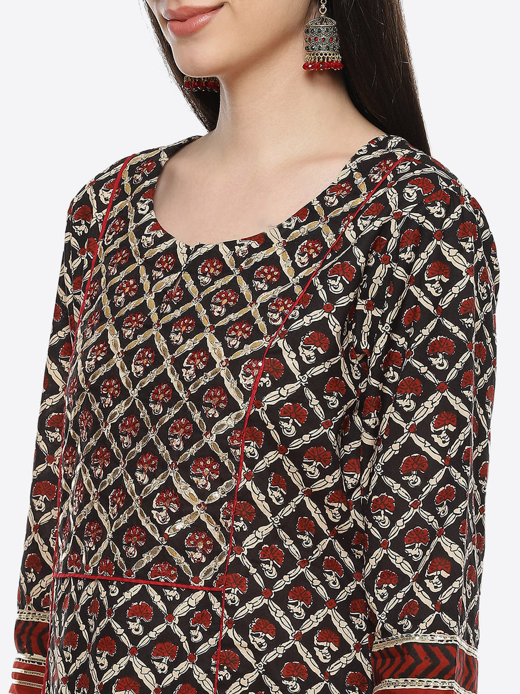 Printed Gota Work Cotton Kurti With Pant