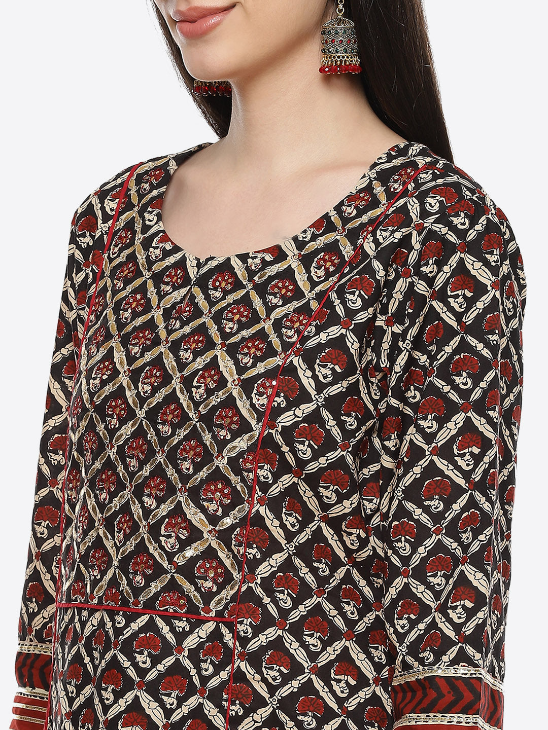Printed Gota Work Cotton Kurti With Pant