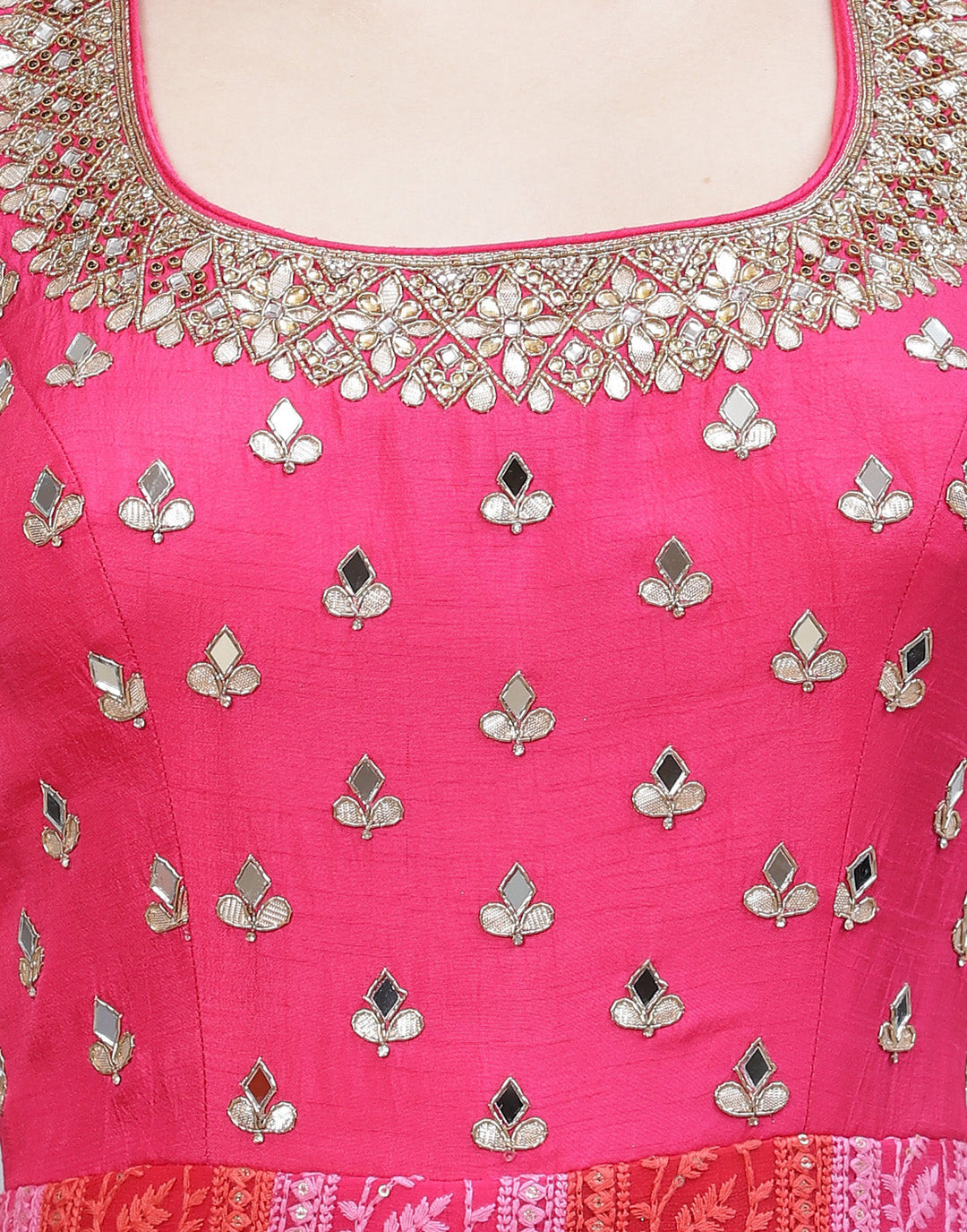 Mirror Work Georgettte Stitched Anarkali Salwar Kameez With Bandhani Printed Dupatta