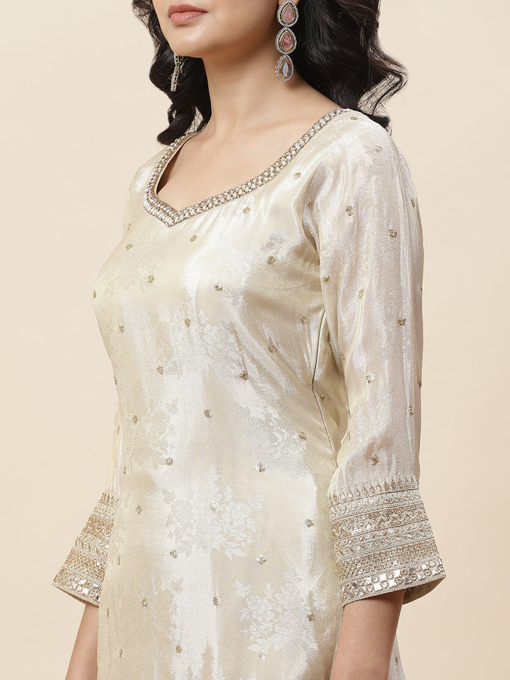 Sequin Embroidered Crepe Kurta With Garara &amp; Dupatta