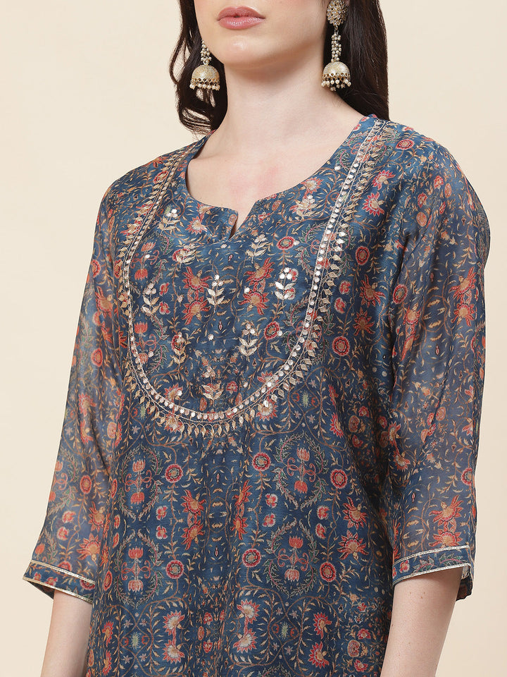 Printed Chanderi Kurta With Pants