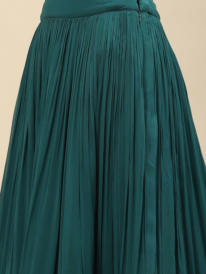 Resham Zari Embroidered Georgette Peplum Choli With Lehenga &amp; Dupatta